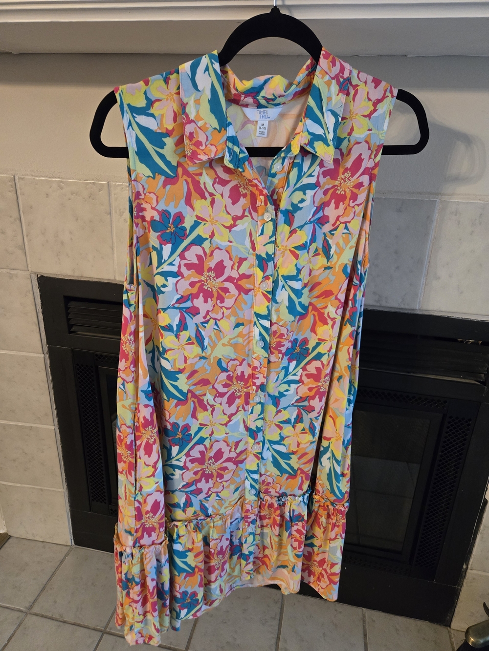 Time and Tru Sleeveless Floral Button-Front Midi Dress in Pink, Yellow, Blue